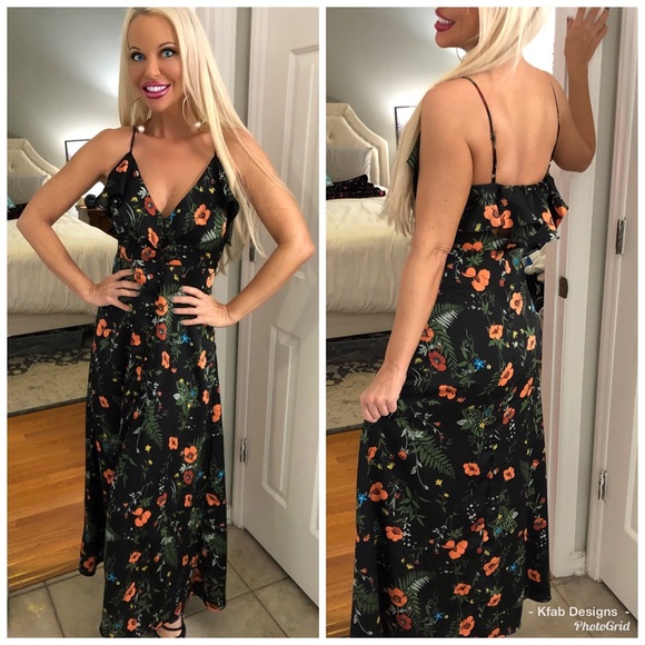 🥰LAST 1! ❤️Black Floral Ruffle Adjustable Maxi! - Picture 3 of 4